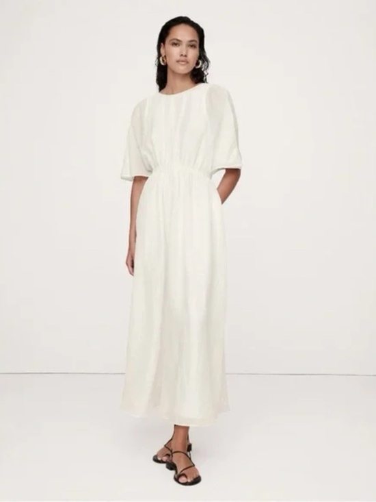 Banana Republic Dresses & Skirts - Banana Republic White Linen-Silk Cut-Out Maxi Dress Sz XL